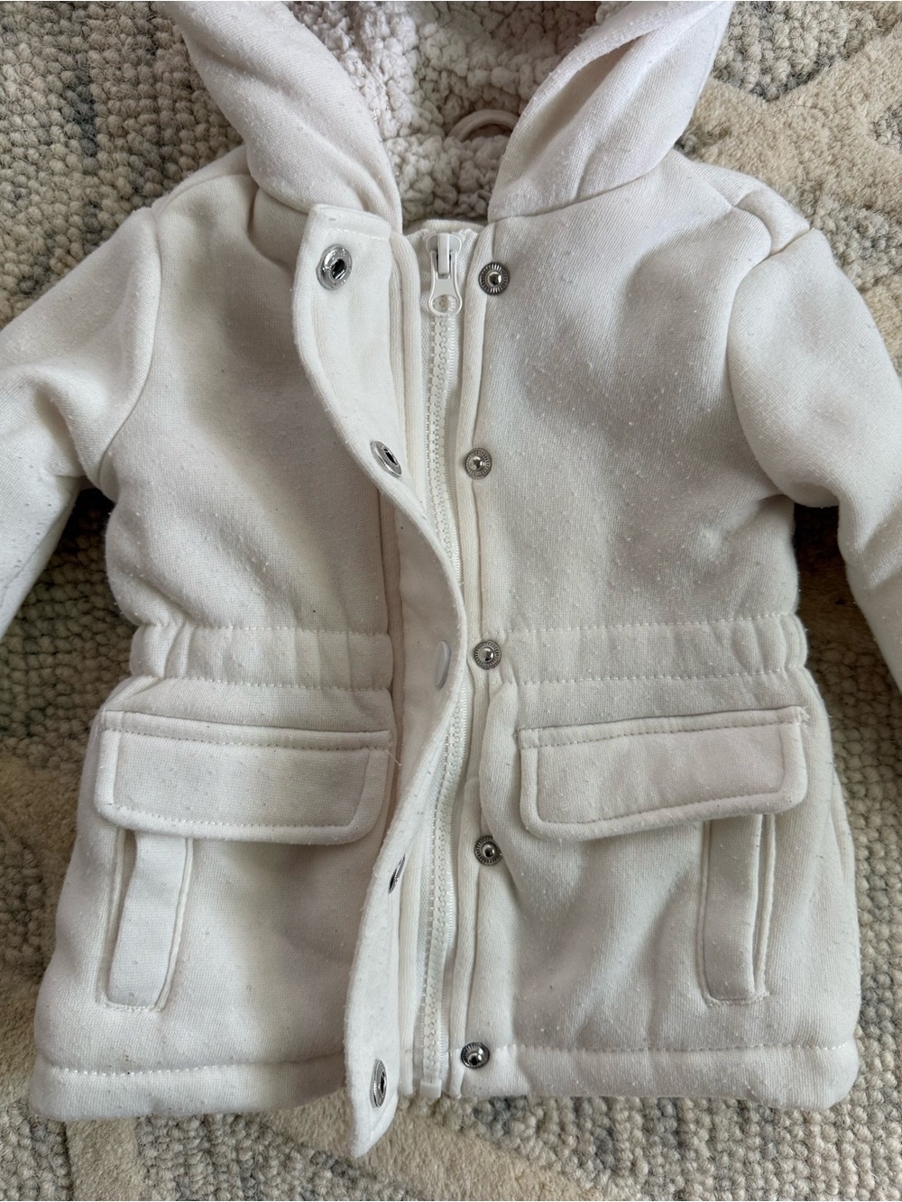 Me Jane Mini Bunny Ear Coat 12M White Sherpa Lined Hooded Jacket Toddler - Picture 2 of 4